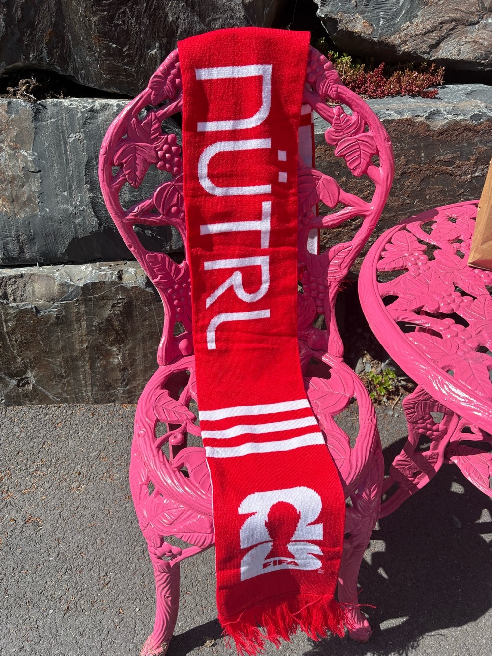 Nutrl  Fila Red and White Knit Scarf with Logo